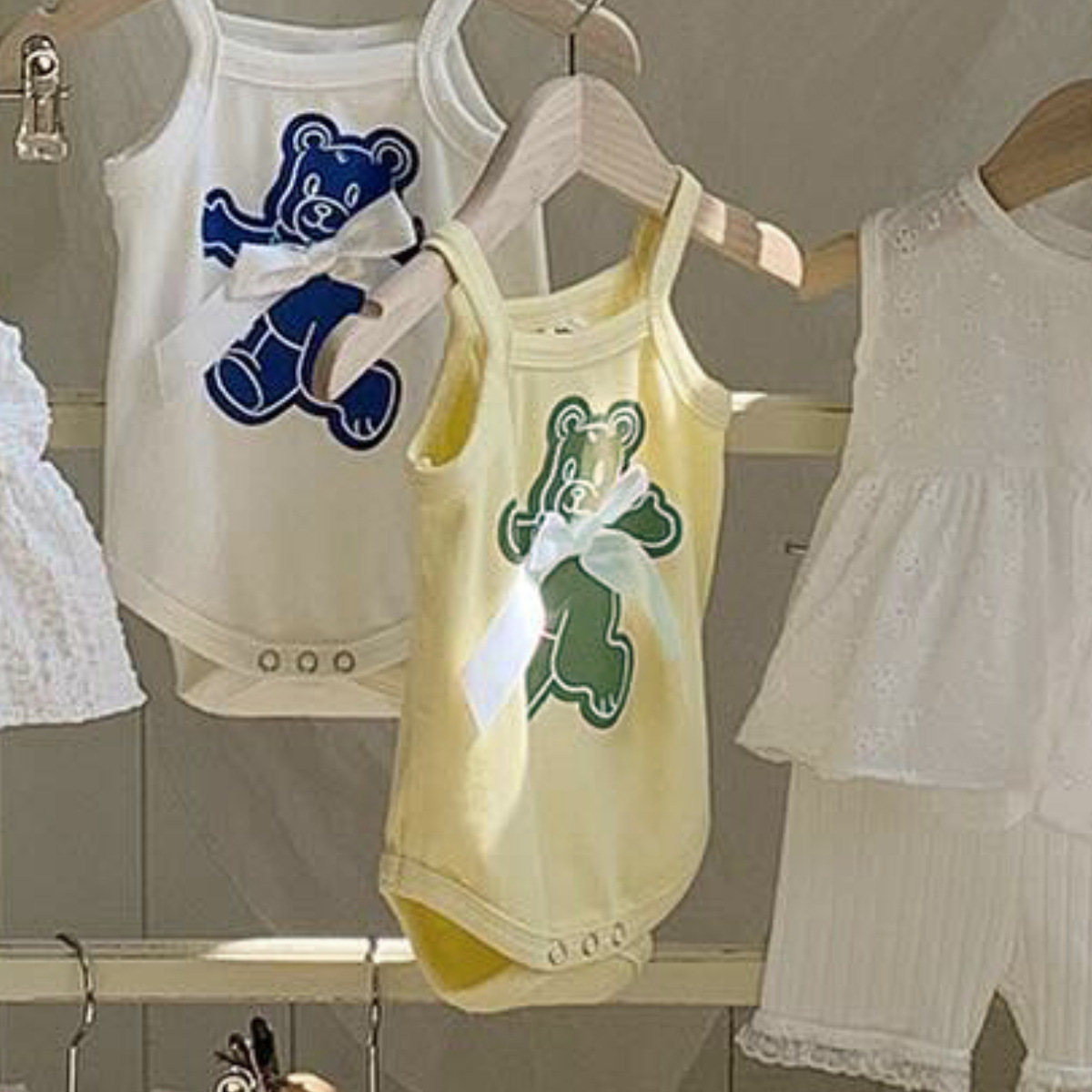 Romper Baby Bear Print Bow Cotton Triangular Bodysuit — image 3