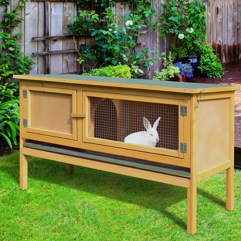 PawHut Wooden Rabbit Hutch Bunny Cage With Openable Waterproof Roof, No Leak Tray Solid Fir Wood Build For Rabbits, Chickens, Ducks — imagen 7