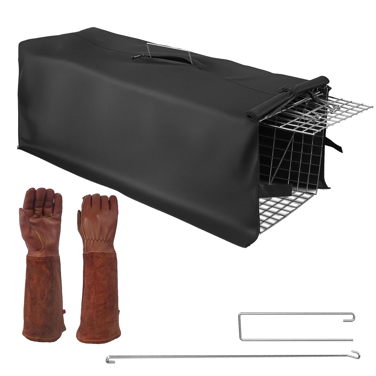 Humane Cat Trap Cage With Waterproof Cover Gloves Catch Release Live Animal Rodent Cage Collapsible Galvanized Wire For Raccoons Beavers Groundhogs Foxes Armadillos — imagen 1