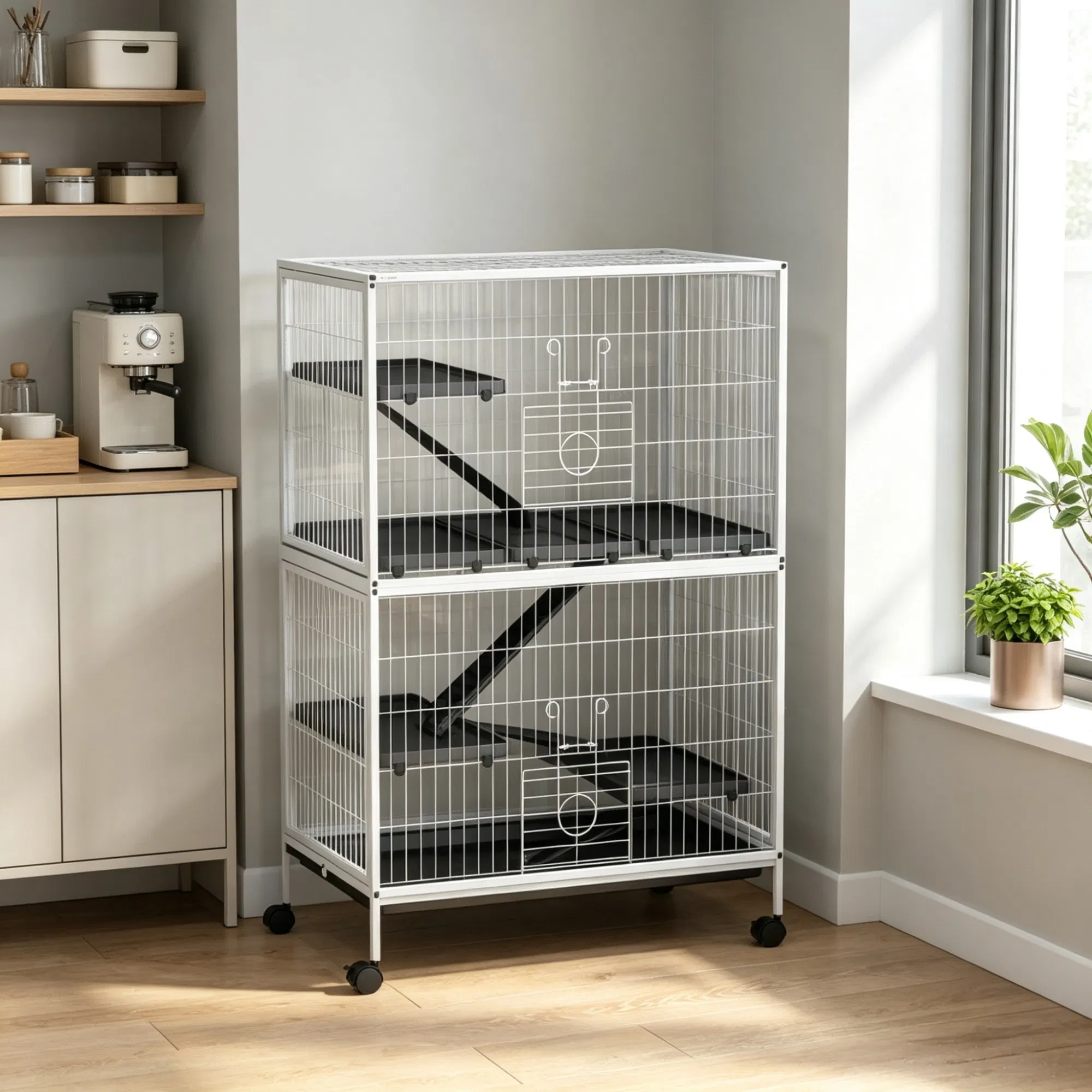 Tall Rolling Ferret Chinchilla Cage Small Animal Pet Habitat with Hammock, 4 Doors, Removable Tray — image 4