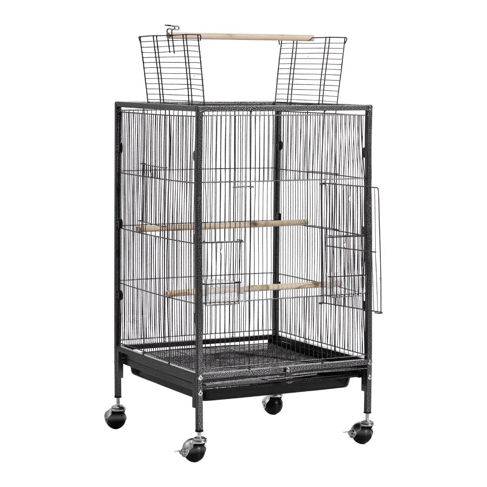 Bird Cage, 18 X 18 X 30 Inch, Open Flat Top, Wrought Iron Bird Flight Cage With Perches, Slide-Out Tray And Plastic Feeders, Casters, For Parrot, Blue Tit, Cockatiel, Canary, Budgerigar, Conure — image 1