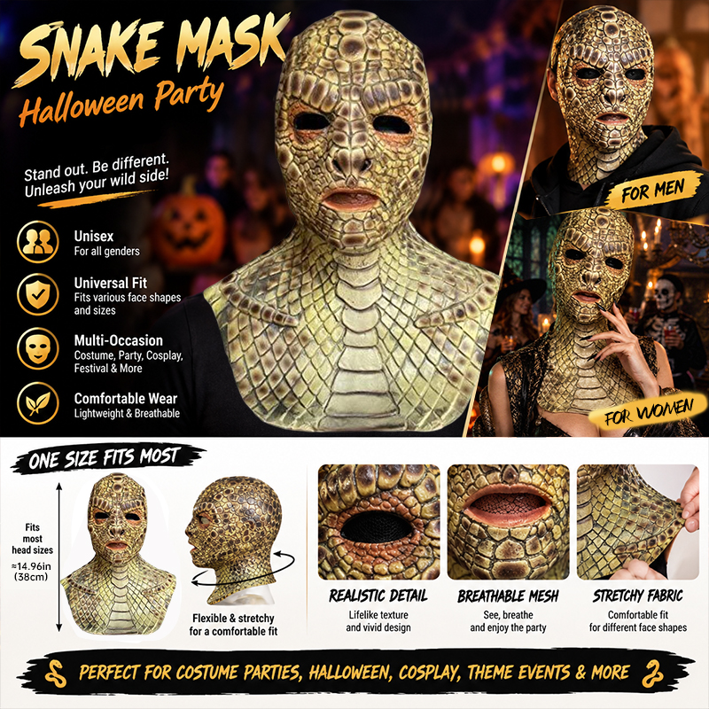 Lizard Man Basilisk Mask – Realistic Scaled Full Face Latex Reptile Headpiece, Unisex Adult Horror Costume — image 9