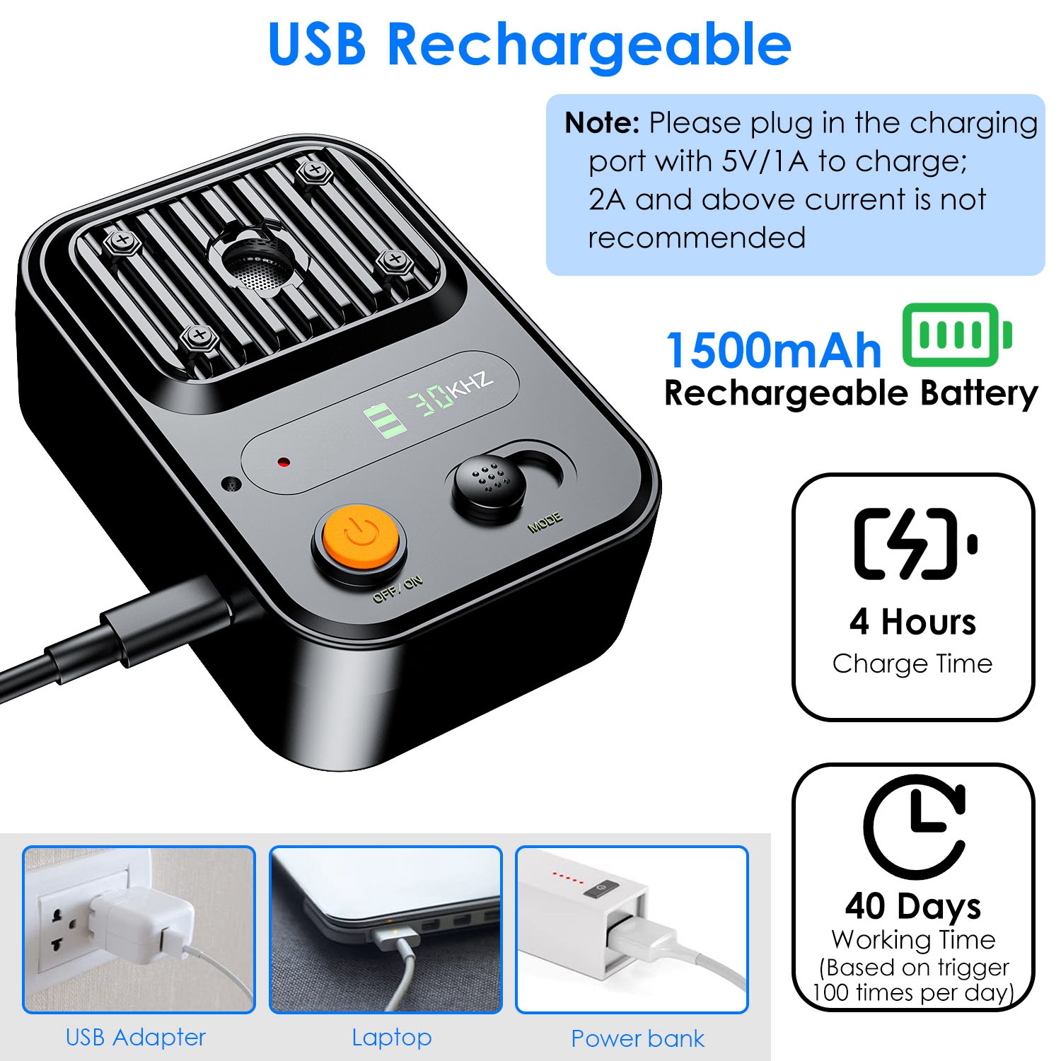 Opciones de Color Negro-Verde - Dispositivo Ultrasonido Anti-Ladrido Rechargeable Automático con 3 Niveles de Frecuencia para Perros IPX4 Resistentes a Agua hasta 10m con Distancia de Detección Máxima de 32.8 pies y Batería Recargable de 1500mAh — imagen 12