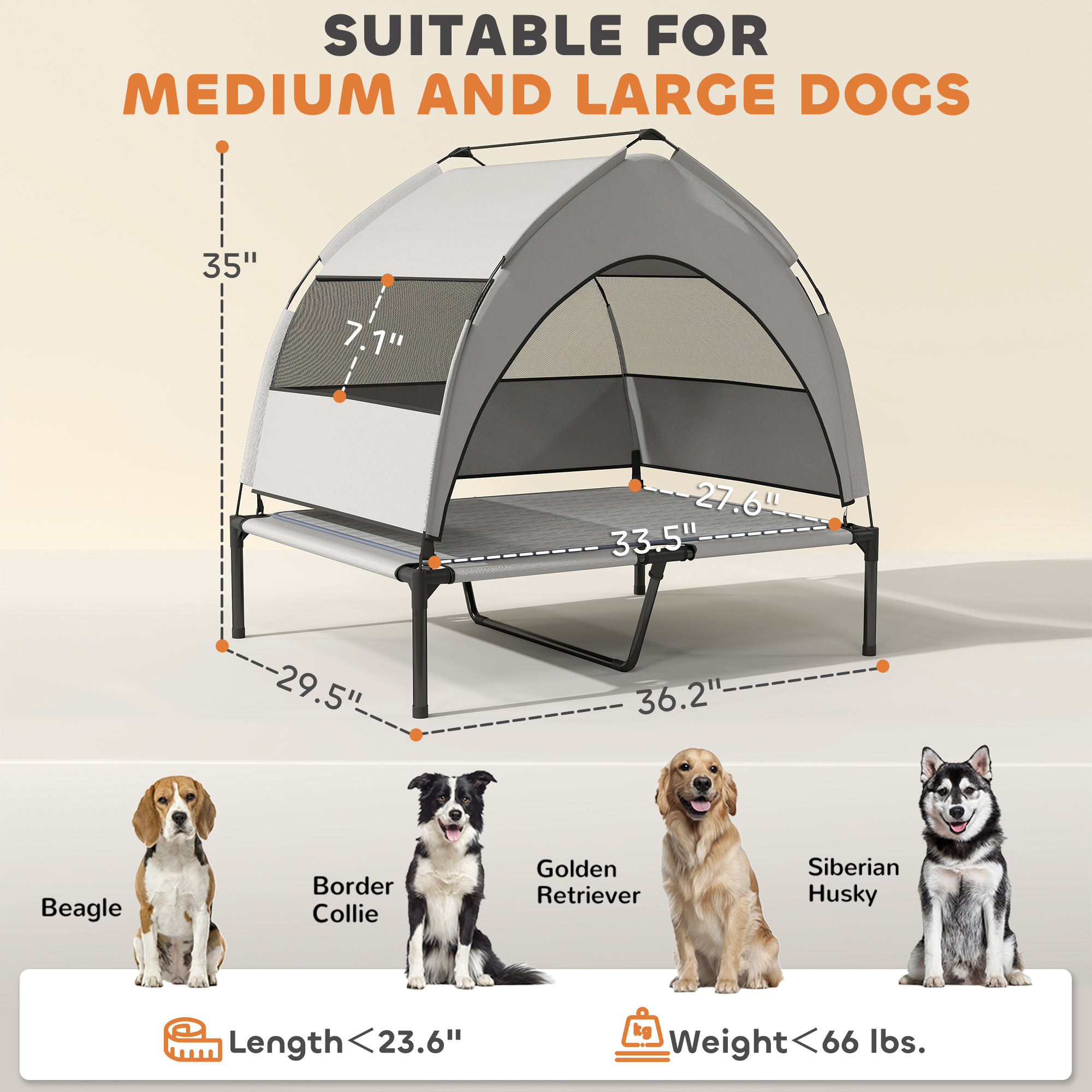 Elevated Dog Bed With Removable Canopy, Portable Outside Raised Pet Cot With Cooling Pad, Storage Bag, 36 X 29.5 X 35 — image 6
