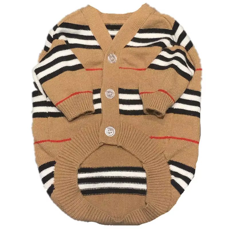 Chaquetón de lana marrón con rayas para mascotas, abrigo tejido para ositos, cachorros y gatitos del otoño e invierno — imagen 6