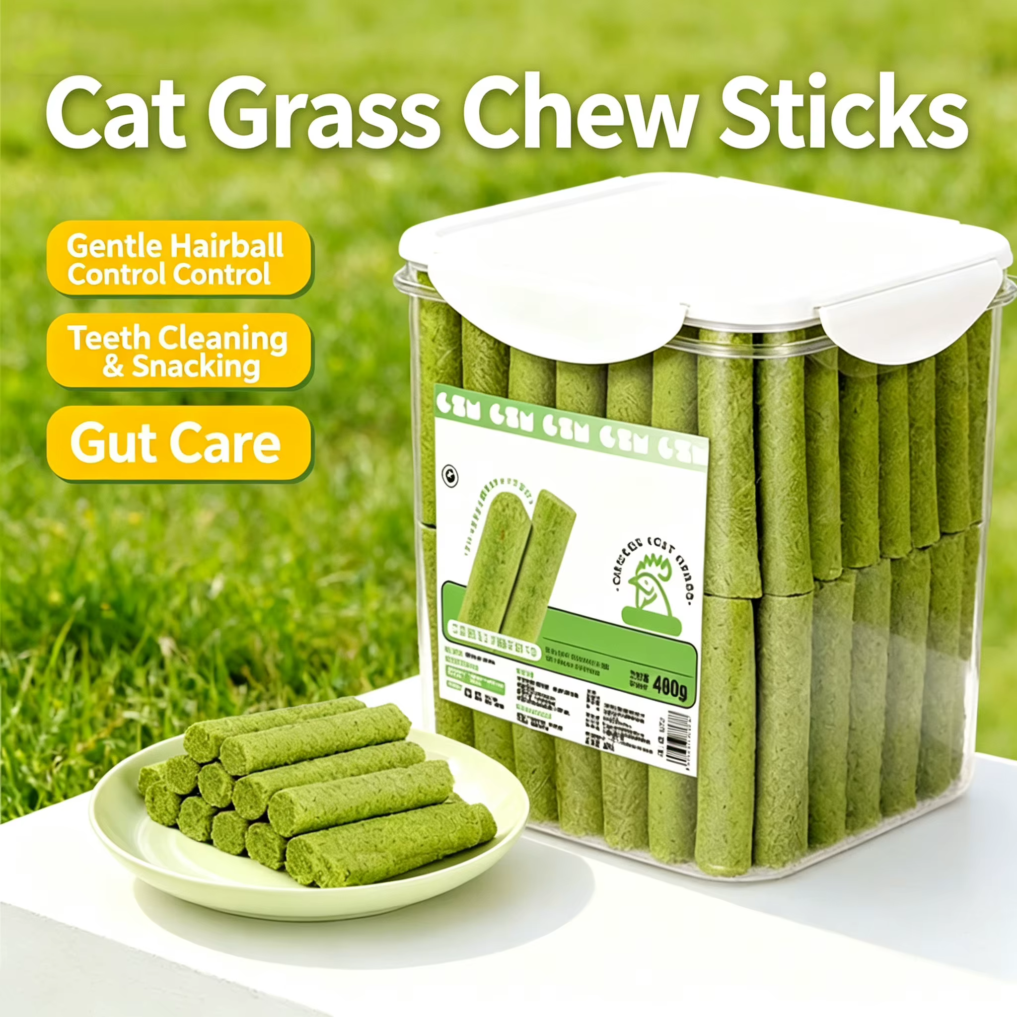 Palitos de Hierba para Gatos para Masticar y Reducir Huesos, Alivio de Pelotas de Pelaje, Chupones Congelados con Cenicero Seco de Gato — imagen 1