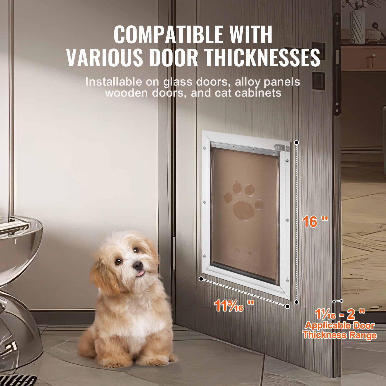 Pet Door, 11.3" X 16.02" Aluminum Frame With Lock And Flap System, Weatherproof Doggy Door, Easy To Install In Interior Or Exterior Doors, Pet Door Suitable For Cat Doggie Kitties (White-M) — imagen 5