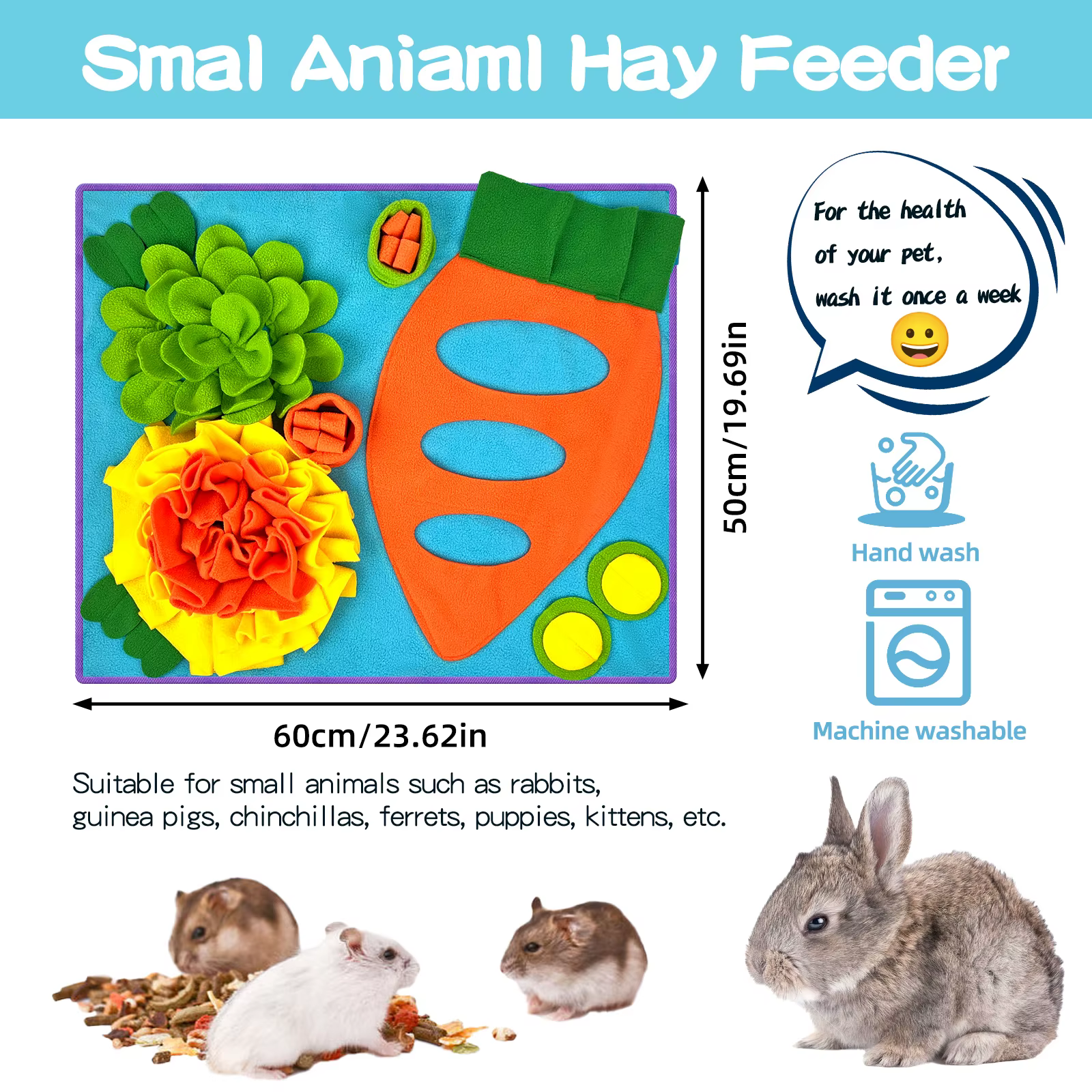 Small Pet Snuffle Mat, Rabbit Foraging Mat, Hamster Scent TrainingBlanket, Slow Feeder for Dogs & Rabbits — image 3