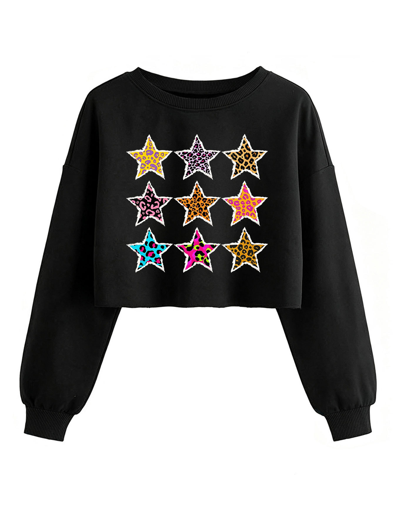 Leopard five pointed star pattern women's short long sleeved sweatshirt — image 4