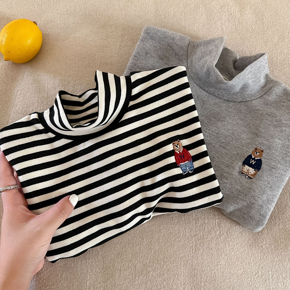 Blend Children's Thermal Underwear Bear Embroidery Fun Warm Stretch Kids Long Sleeve T-Shirt — image 8