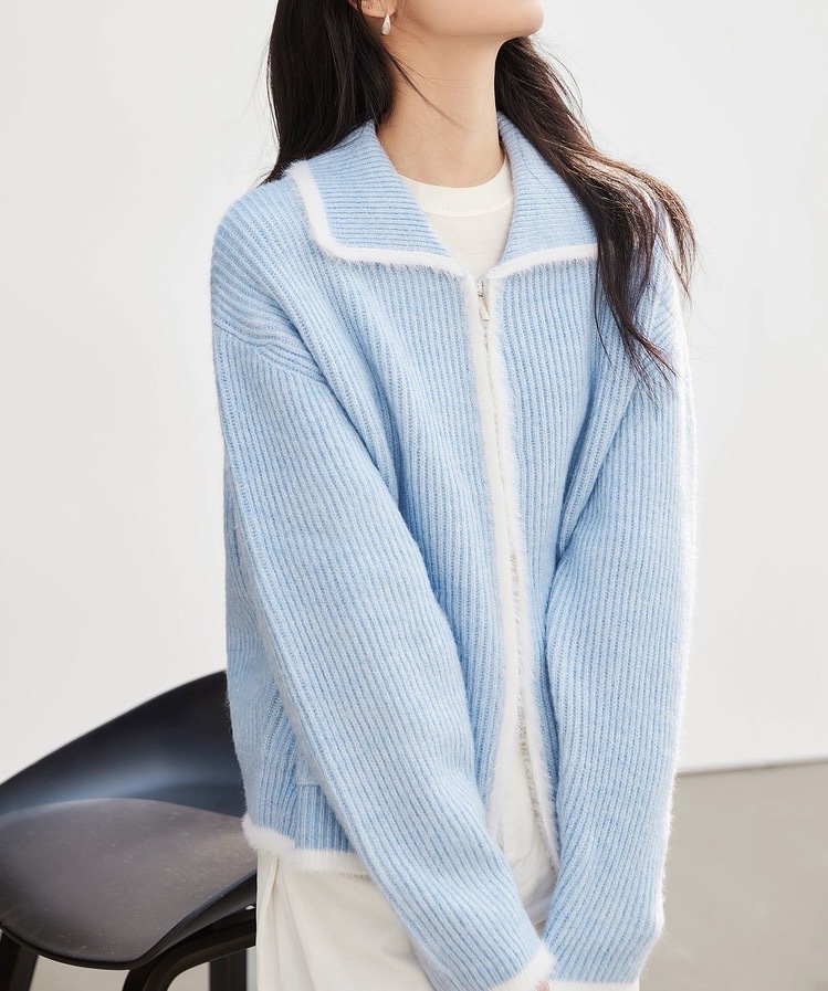 Imitation mink fur contrasting sweater jacket for women — image 9
