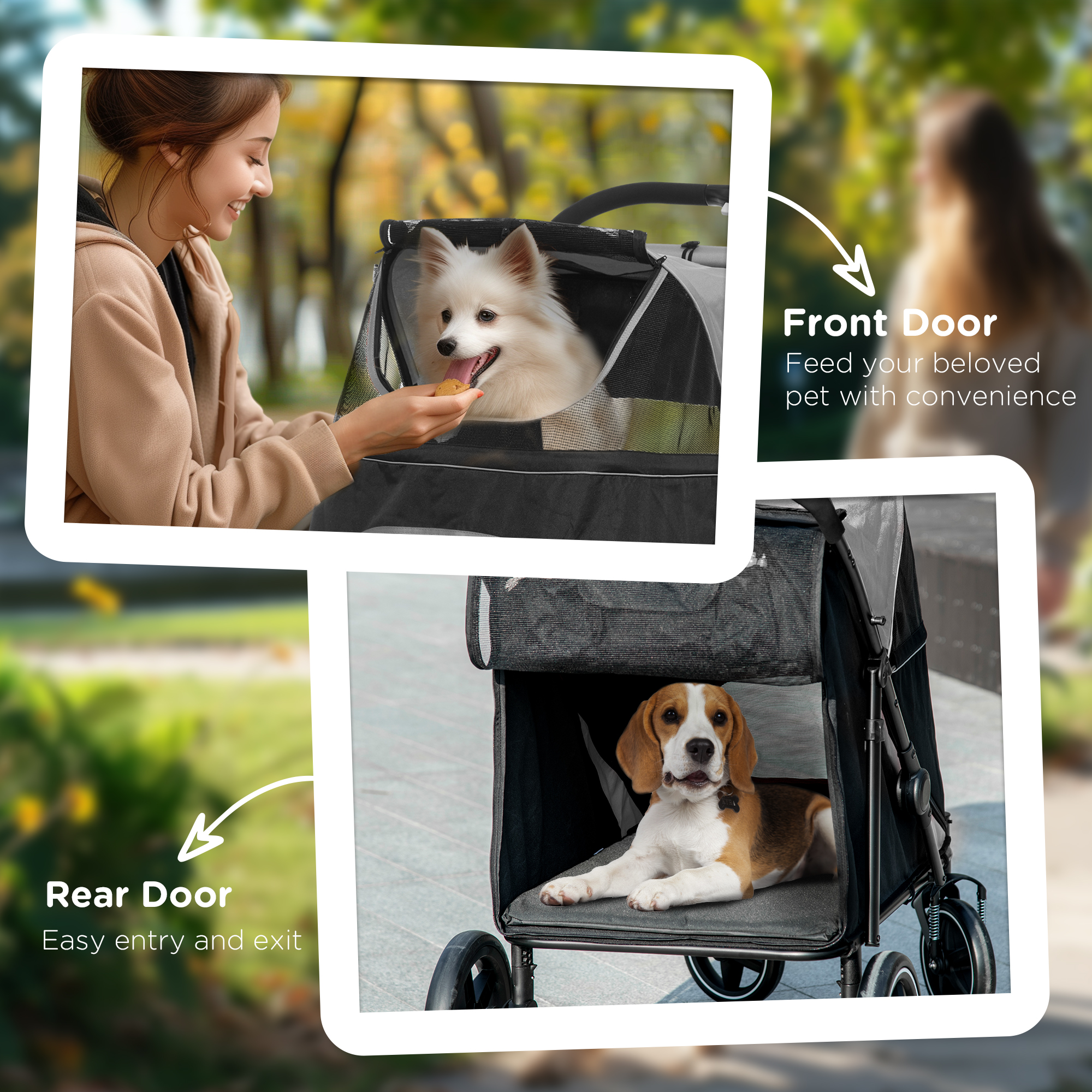 Dog Stroller for Large Medium Small Dogs up to 66 Lbs. 23.5" in Body Length, One-Click Foldable Pet Cat Stroller with Storage, Shock Absorption Wheels, Mesh Window, Safety Leash, Gray — image 2