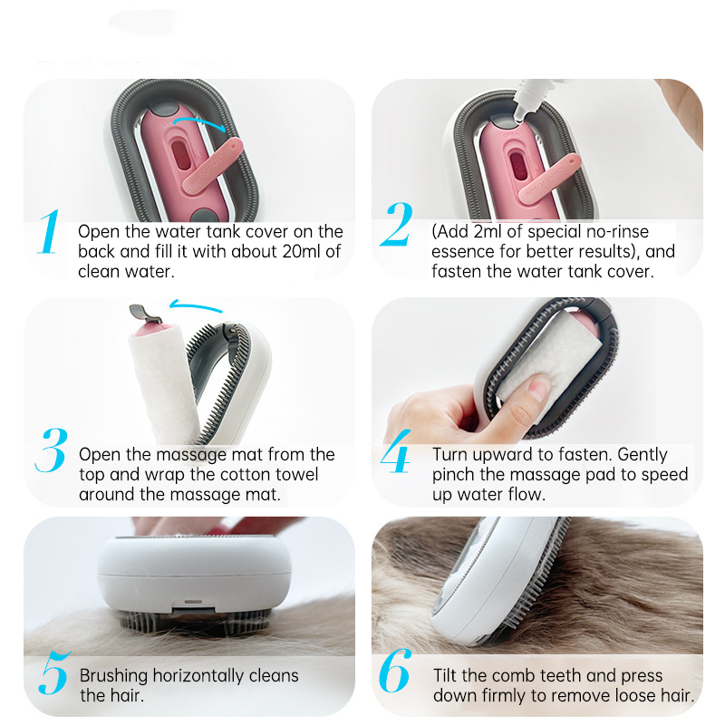 2 In 1 Hair Removal Cleaning Double Side Bath Rake Comb Pet Dog Cat Shedding Deshedding Brush Grooming Comb With Water Tank — image 4