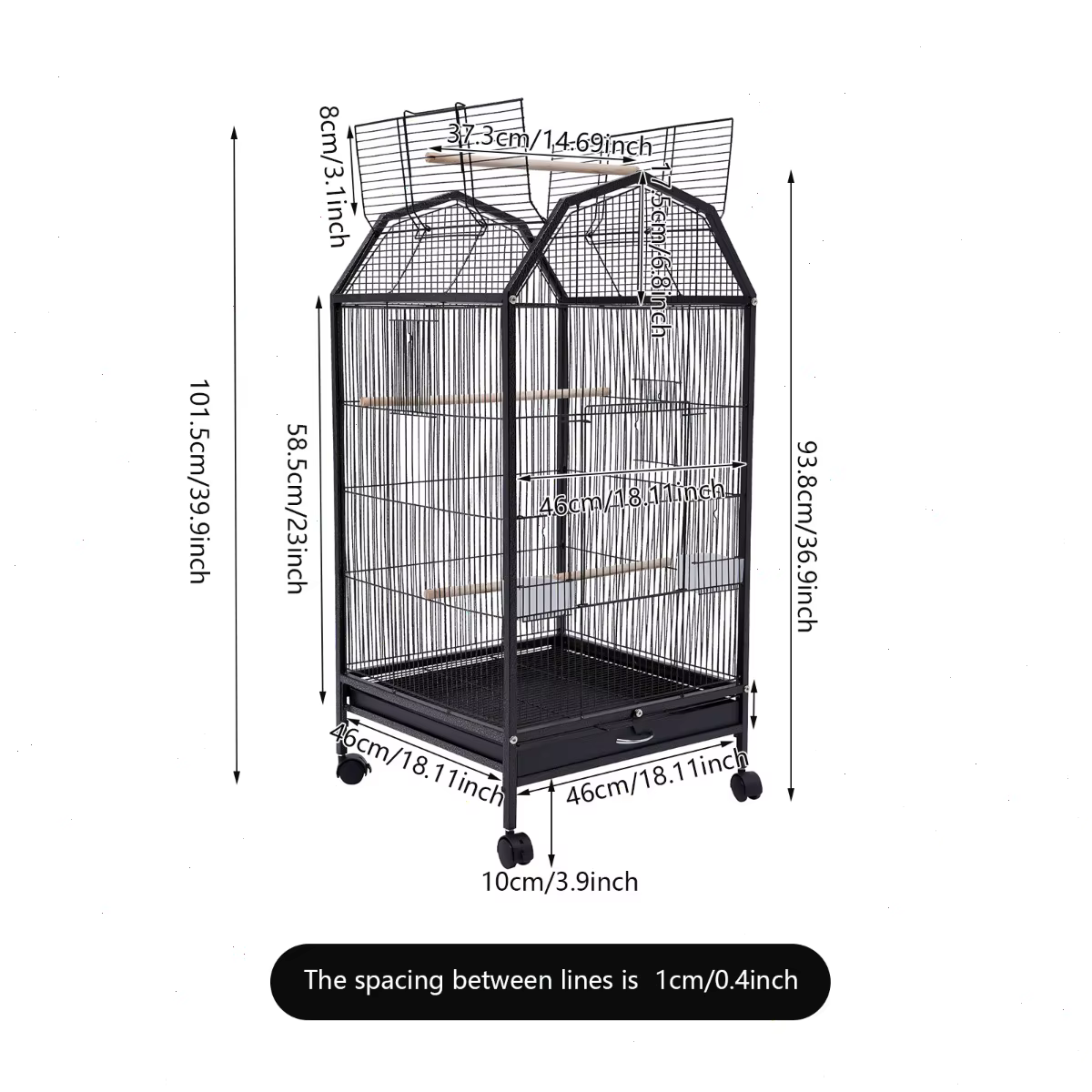 Caja para loros, granja de pájaros con estructura metálica resistente, visión total de 360°, anti-rusto y no tóxico, amplio 46x46x101.5 cm para amorí, canario — imagen 6