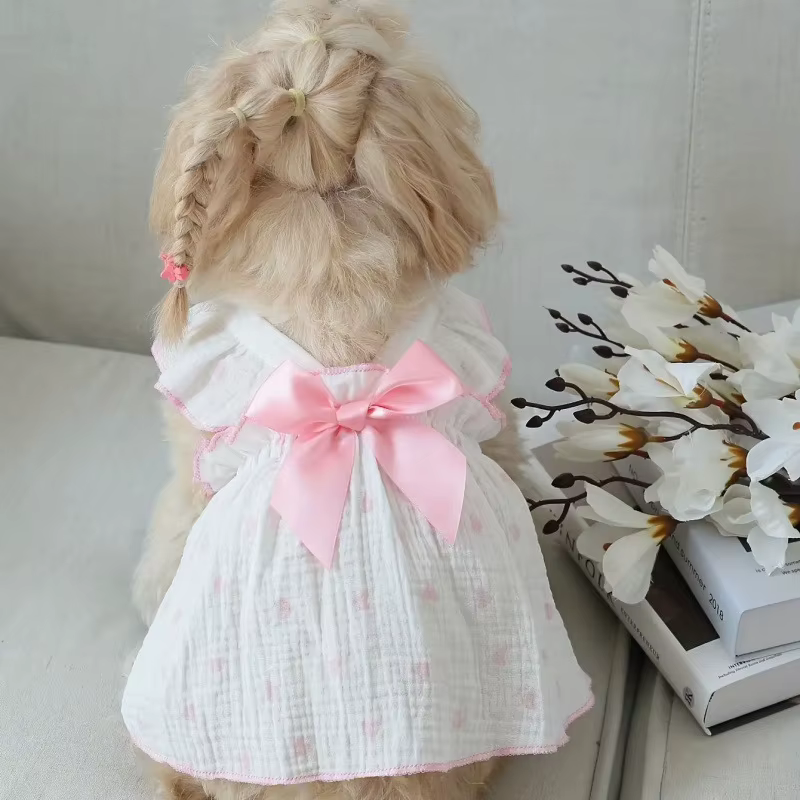Pet dresses accessories clothes for spring and summer dogs cats teddy bears Pomeranians plush toys cats hearts all cotton fabric — image 1