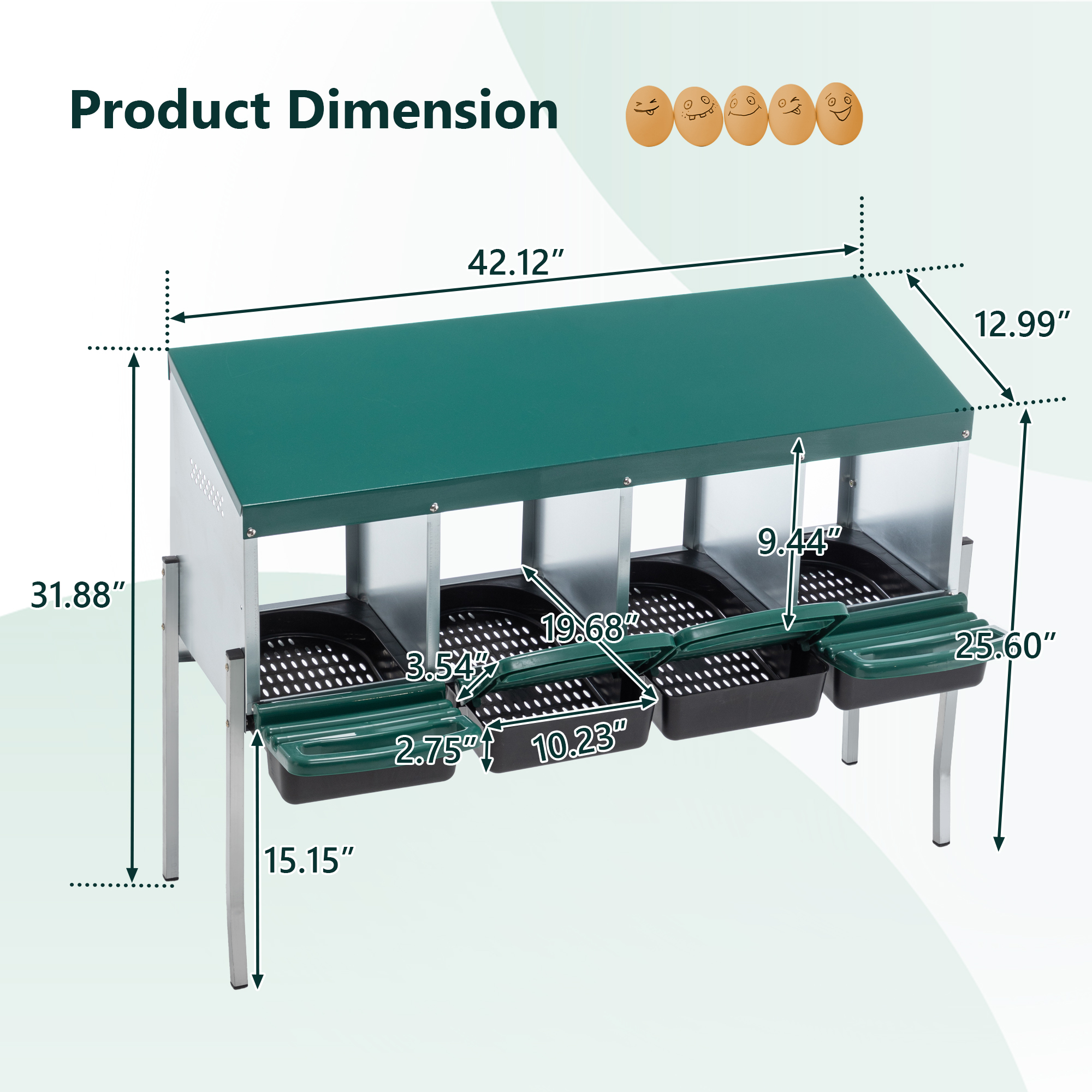 4-Hole Chicken Nest, With Legs And Cover To Protect Eggs, Green — imagen 6