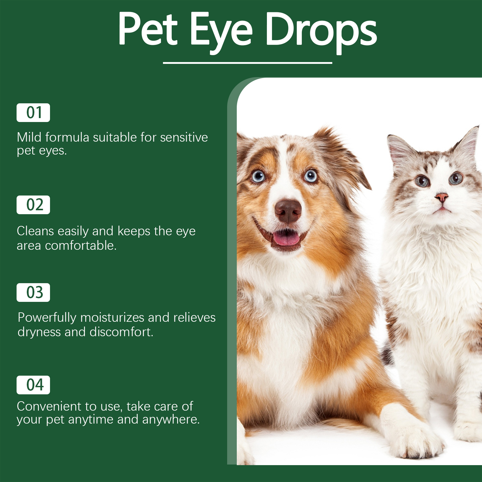 Dog Cat Eye Drops, Gentle Eye Care With Sodium Hyaluronate & Vitamin E, Soothe Irritation, 60ml Pet Eye Cleaner — image 6