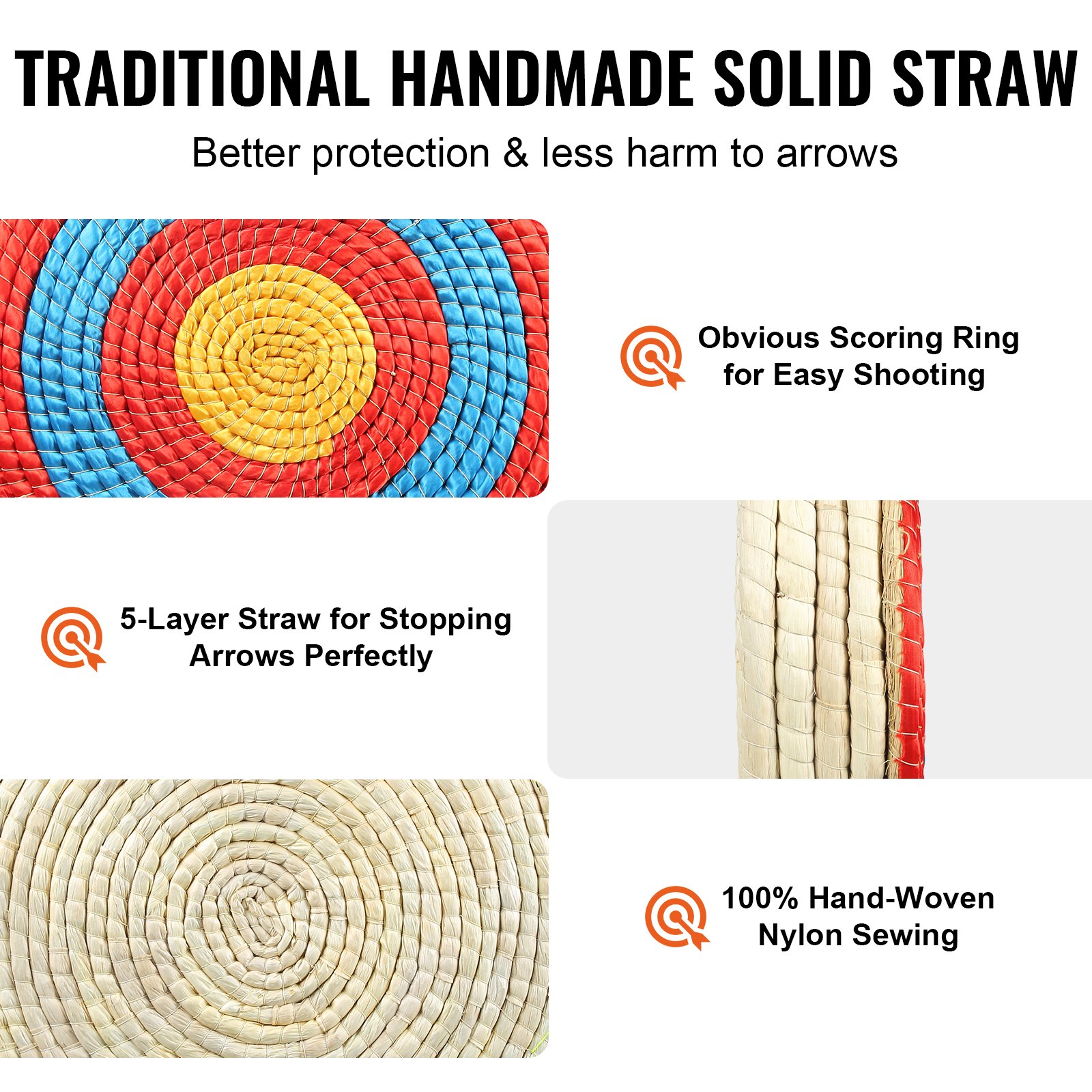Archery Target, 5 Layers 20" Arrow Target, Traditional Solid Straw Round Archery Target Shooting Bow, Hand-Made Arrows Target, Coloured Rope Target For Backyard Outdoor Hunting Shooting Practice — imagen 4
