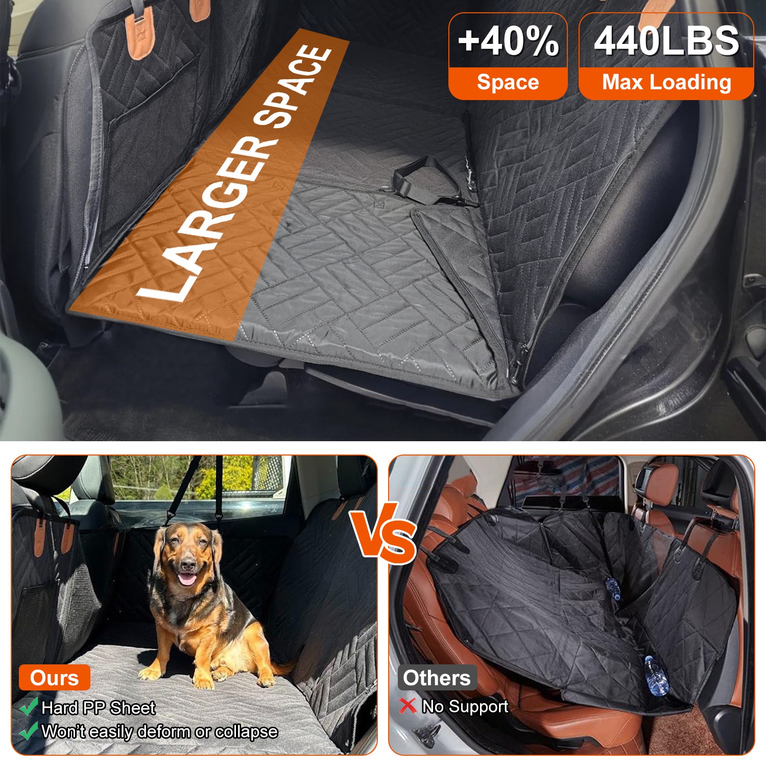 Dog Car Seat Cover For Back Seat Waterproof Oxford Cloth Seat Cover Hammock Non-Slip Scratchproof Back Seat Extender With Side Flap Mesh Window Storage Bag For Car SUV Truck — image 9