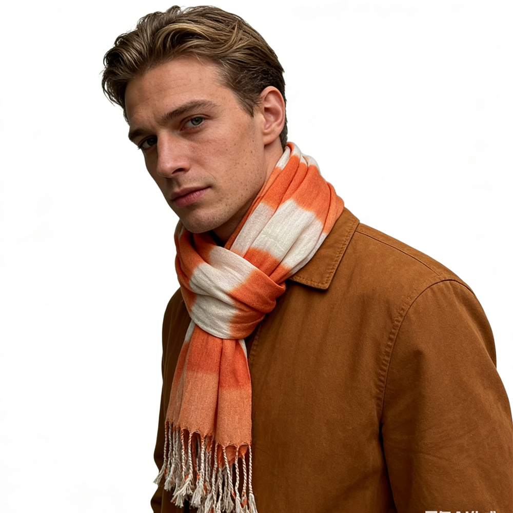 2pcs Coral Toned Abstract, Flowy Casual Scarf, Orange Red Printed Scarf, Fringed Edges For Movement Women Men — imagen 6