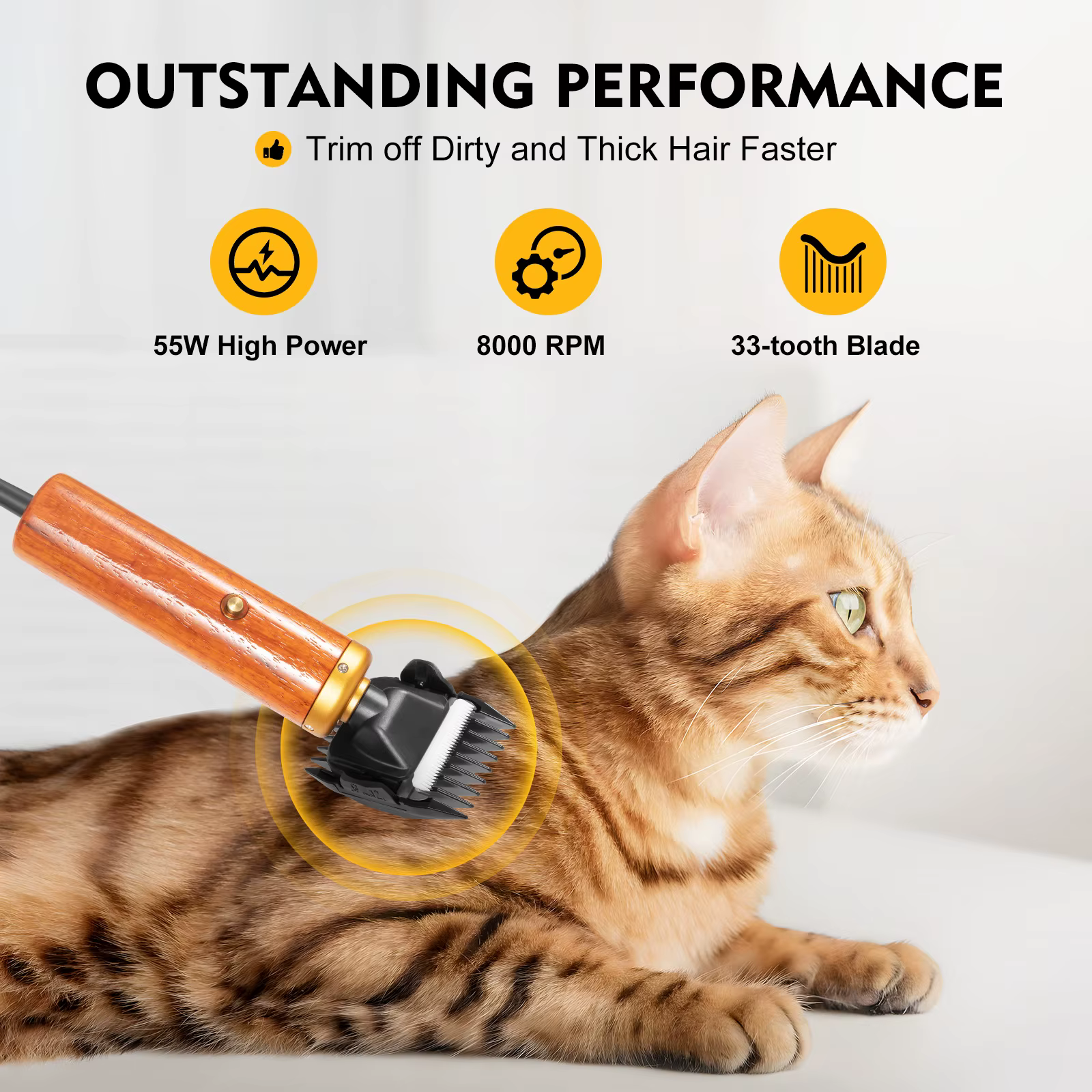 Electric Pet Clipper 55W, Professional Corded Animal Shears for Sheep Goats Dogs, Low Noise with Wooden Handle US Plug — image 3