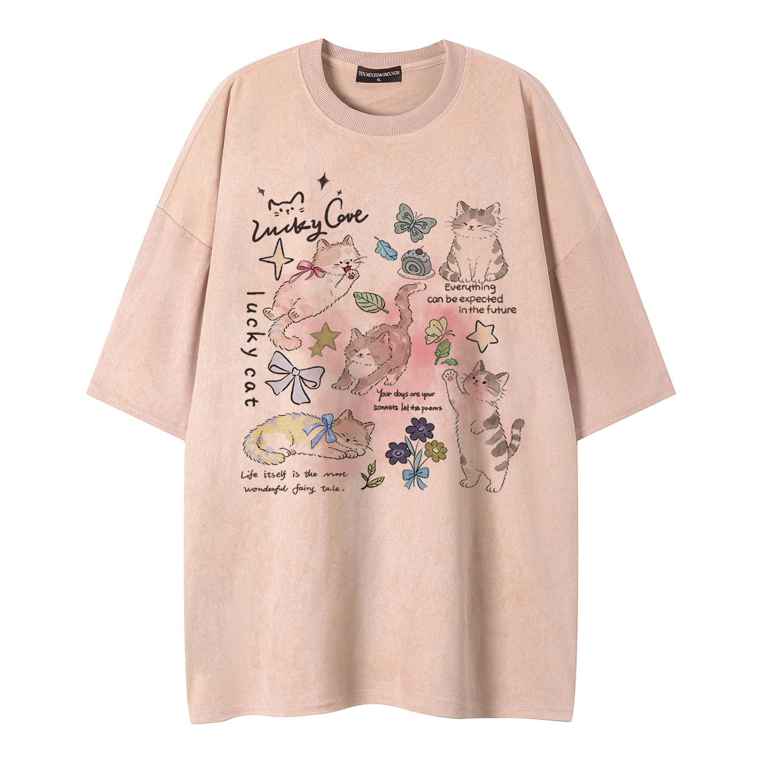 Camiseta corta manga con estampado de mariposas y rayas del gato — imagen 7