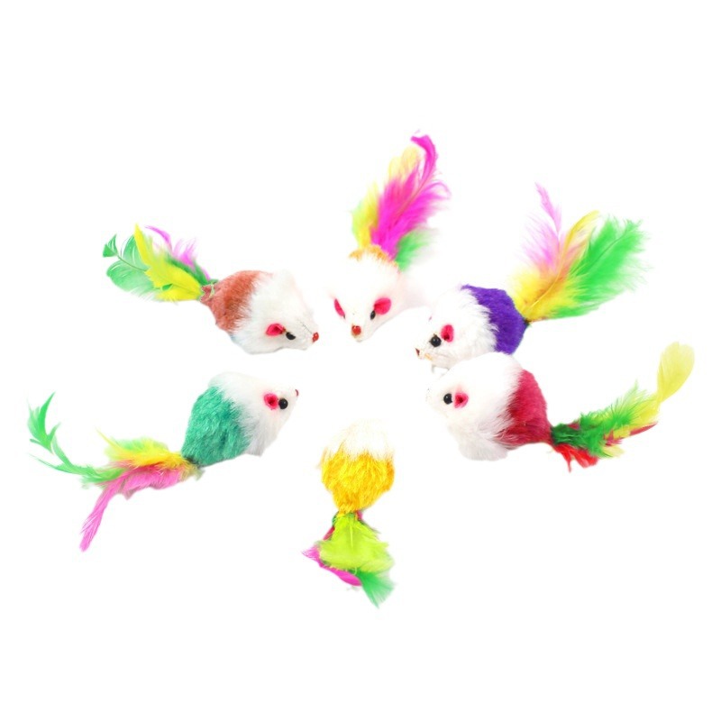 Plush Mouse Simulation Plush Colorful Feathers Cat Amusement Mouse Pet Supplies Self-Hi Cat Toy — image 4