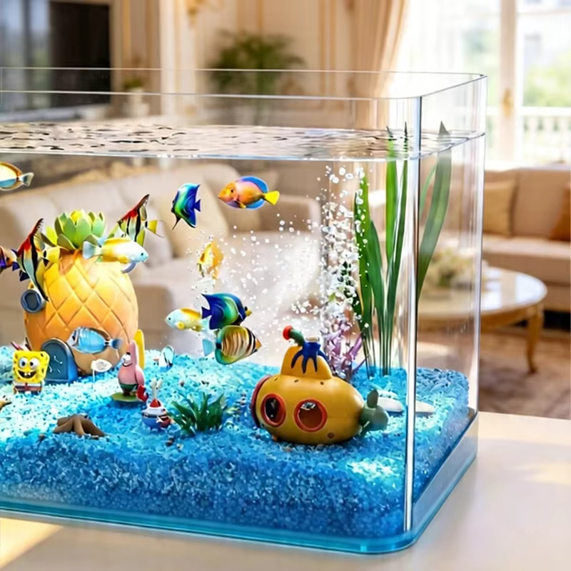 Tanque de Peces Transparente para Mesa, Idóneo para Decoración Oficina y Hogar, Forma Trapezoideada (Sin Paisajes ni Piedras) — imagen 3