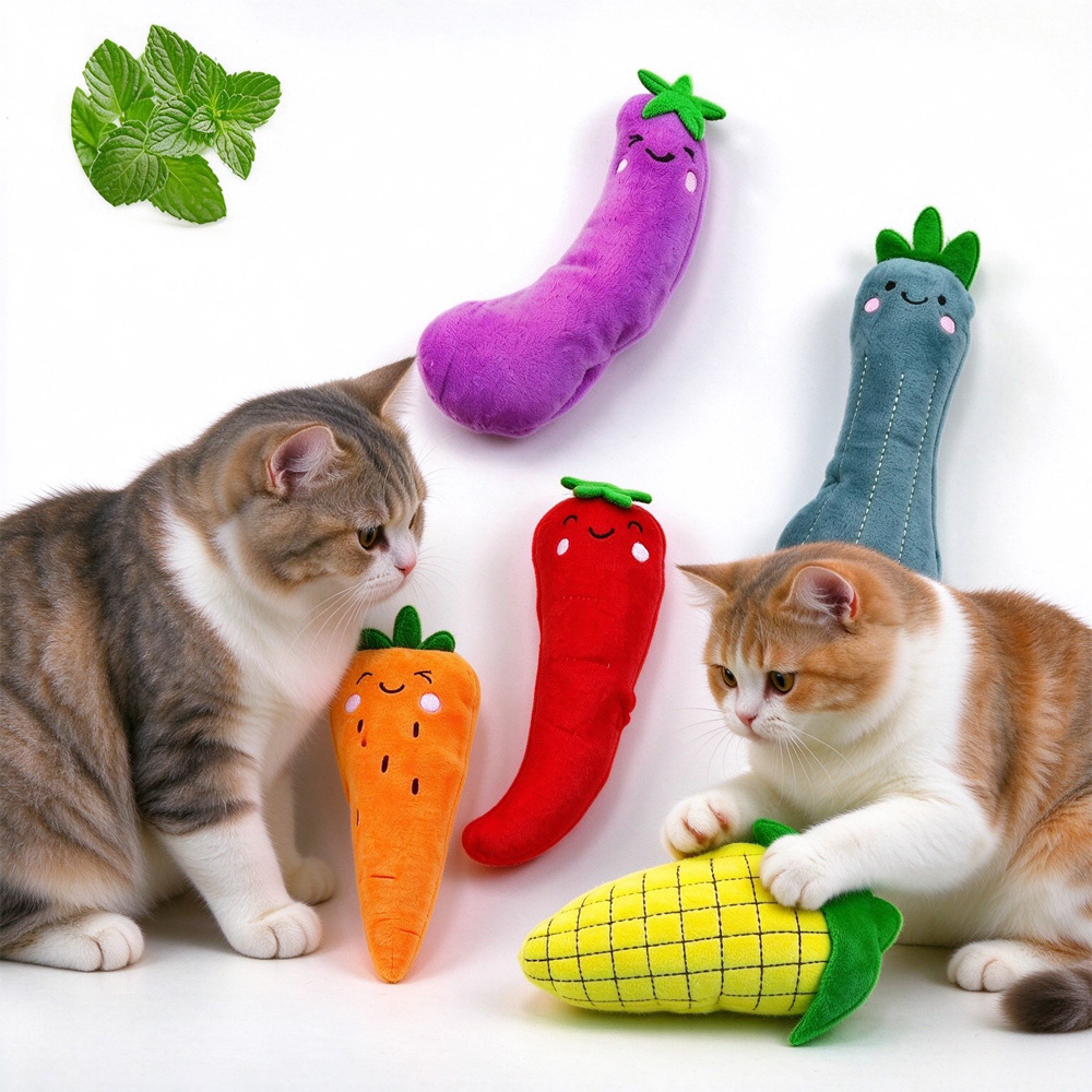 5 Pack Vegetable Catnip Plush Toys, Cute Kicker Chew Toys For Indoor Cats — image 1