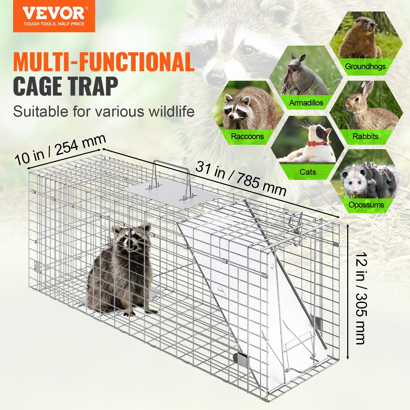 Cazuela para Animales Vivos, 79 cm x 25 cm x 30 cm - Cazador de Gatos Humano con Hierro Galvanizado Reversible para Conejos, Zorros, Ardillas y Morenas — imagen 3