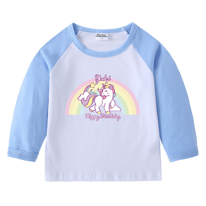 Unicorn cotton shoulder T-shirt with round neck and long sleeves as the base — image 1