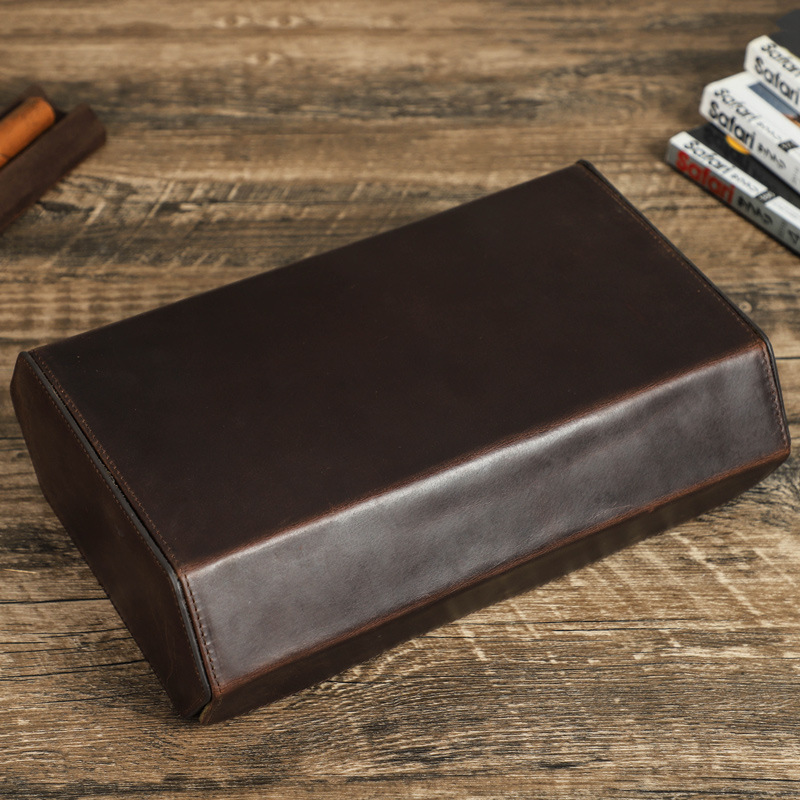 Handmade Vintage Crazy Horse Leather 8-Position Portable Mechanical Watch Storage Box — image 4