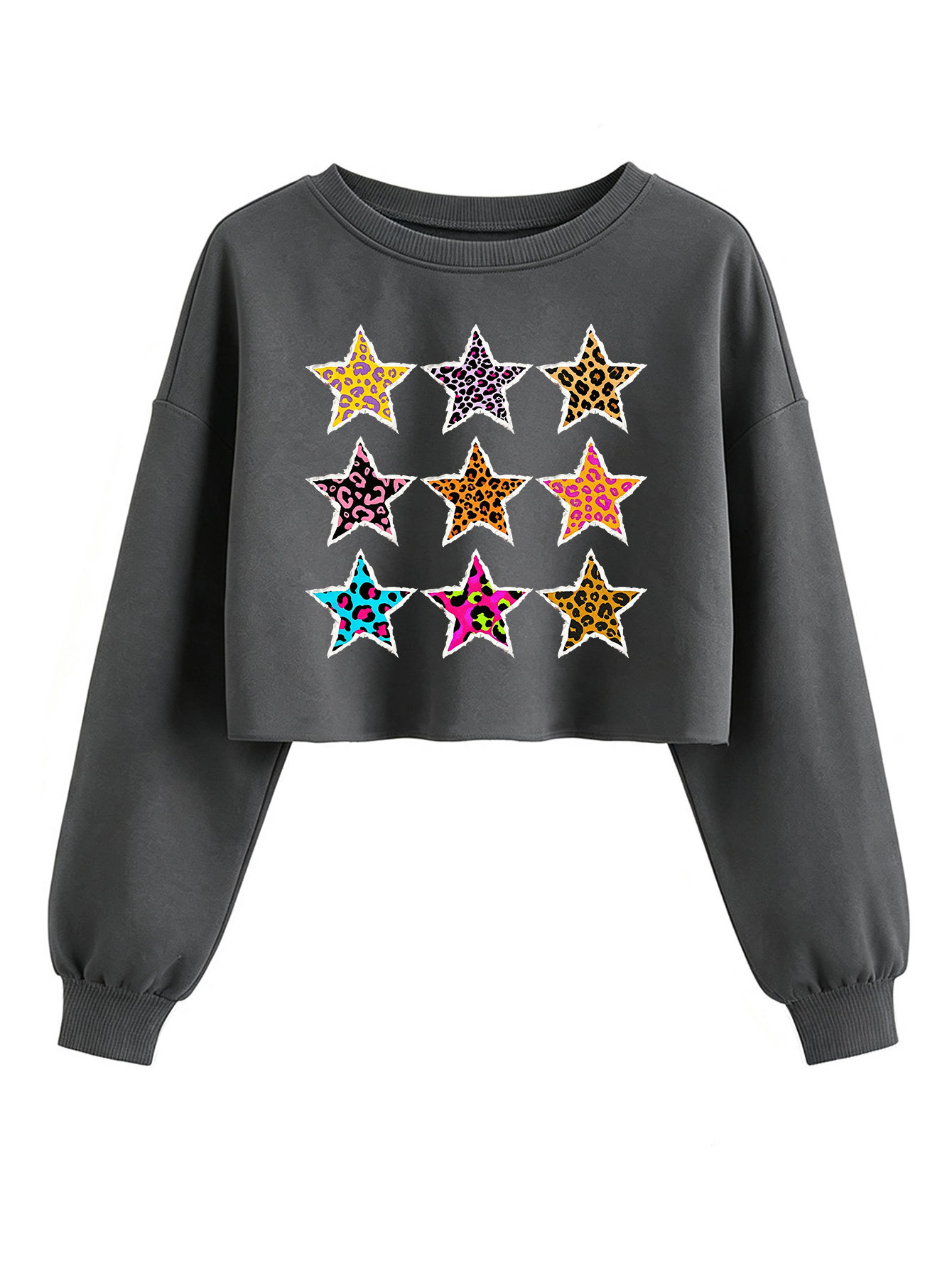 Leopard five pointed star pattern women's short long sleeved sweatshirt — image 5