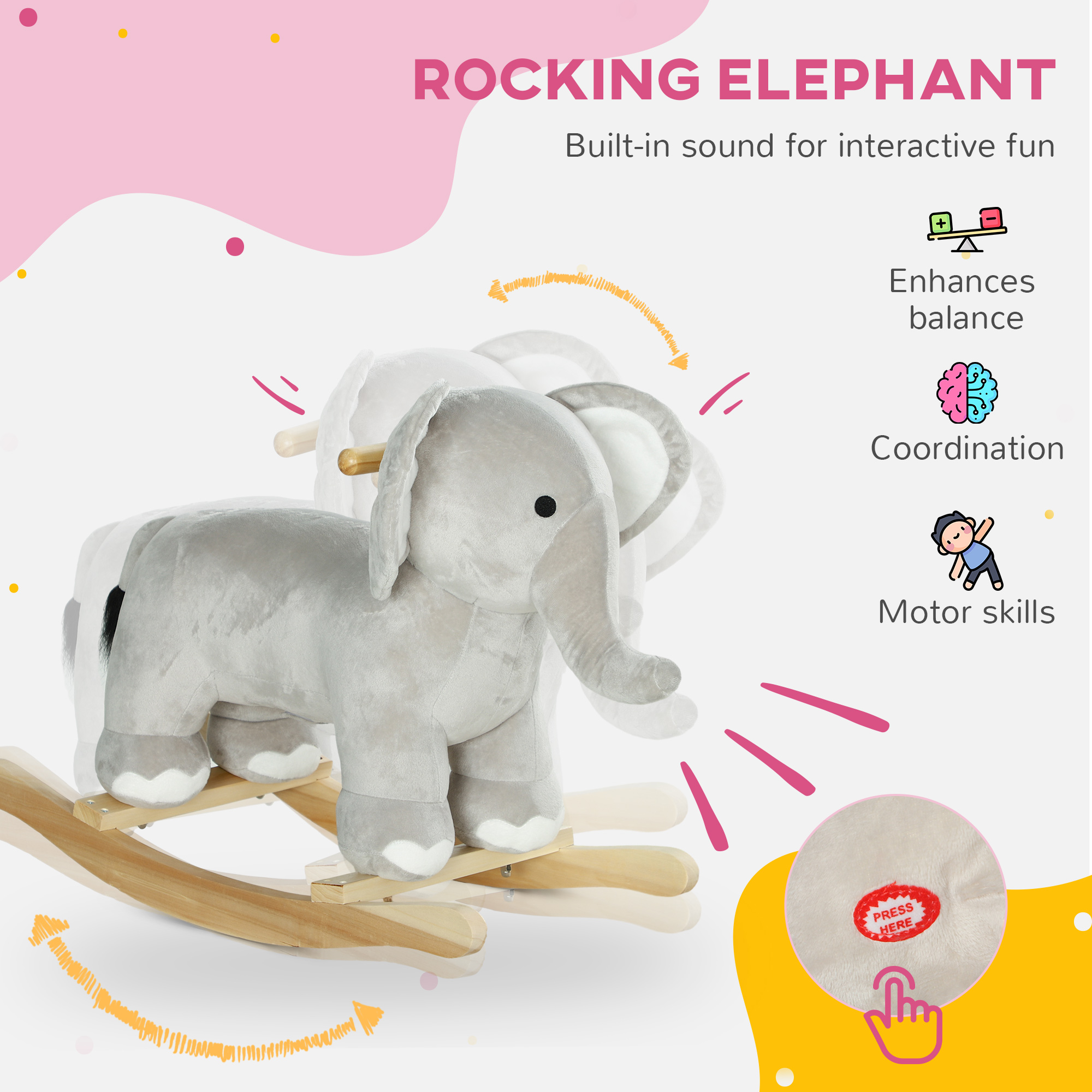 Elefante de Roca con Sonidos Realistas, Juguetes de Caballo para Niños Edad 2-4, Gris — imagen 6