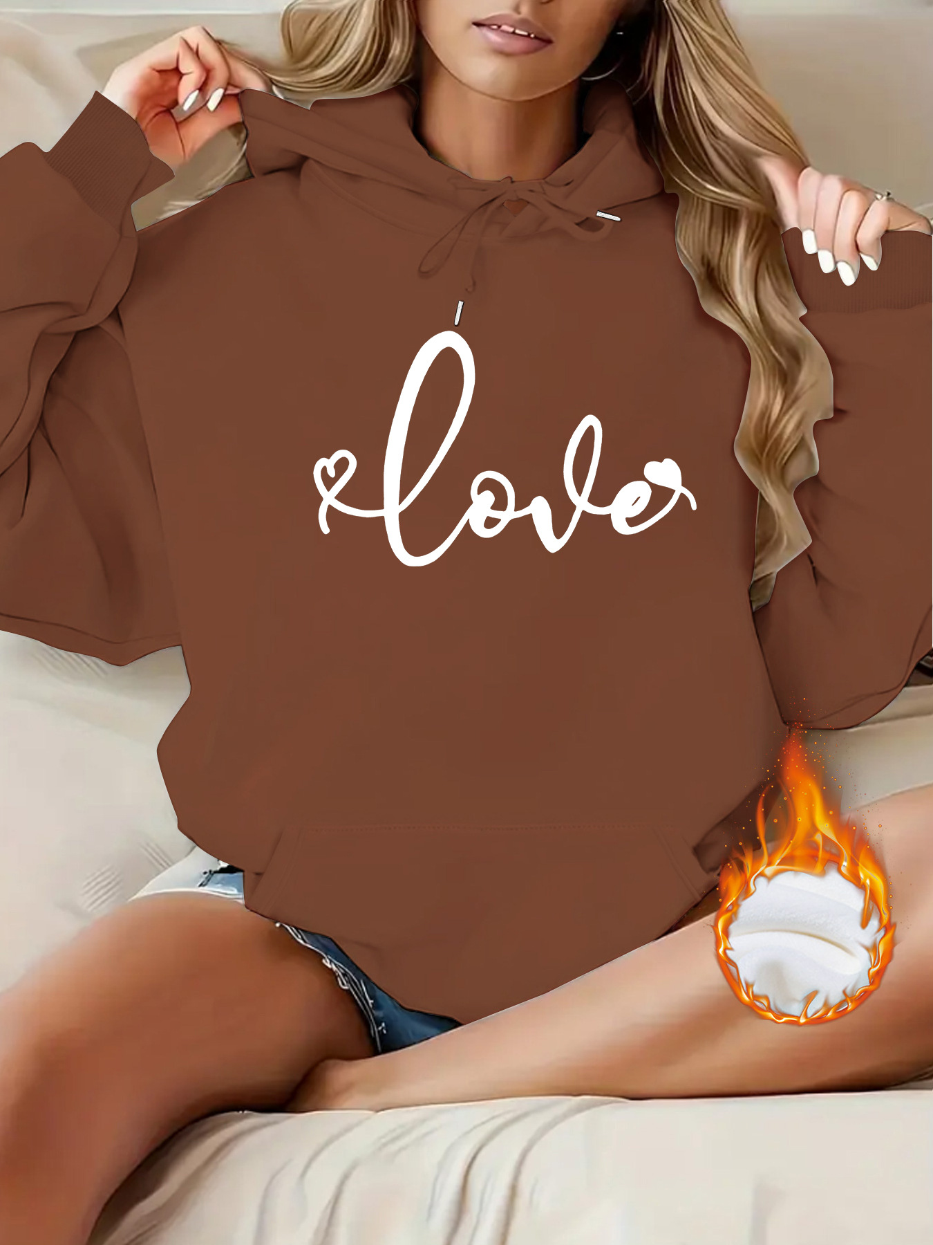 Kangaroo pocket hooded long sleeved fleece hoodie — image 11