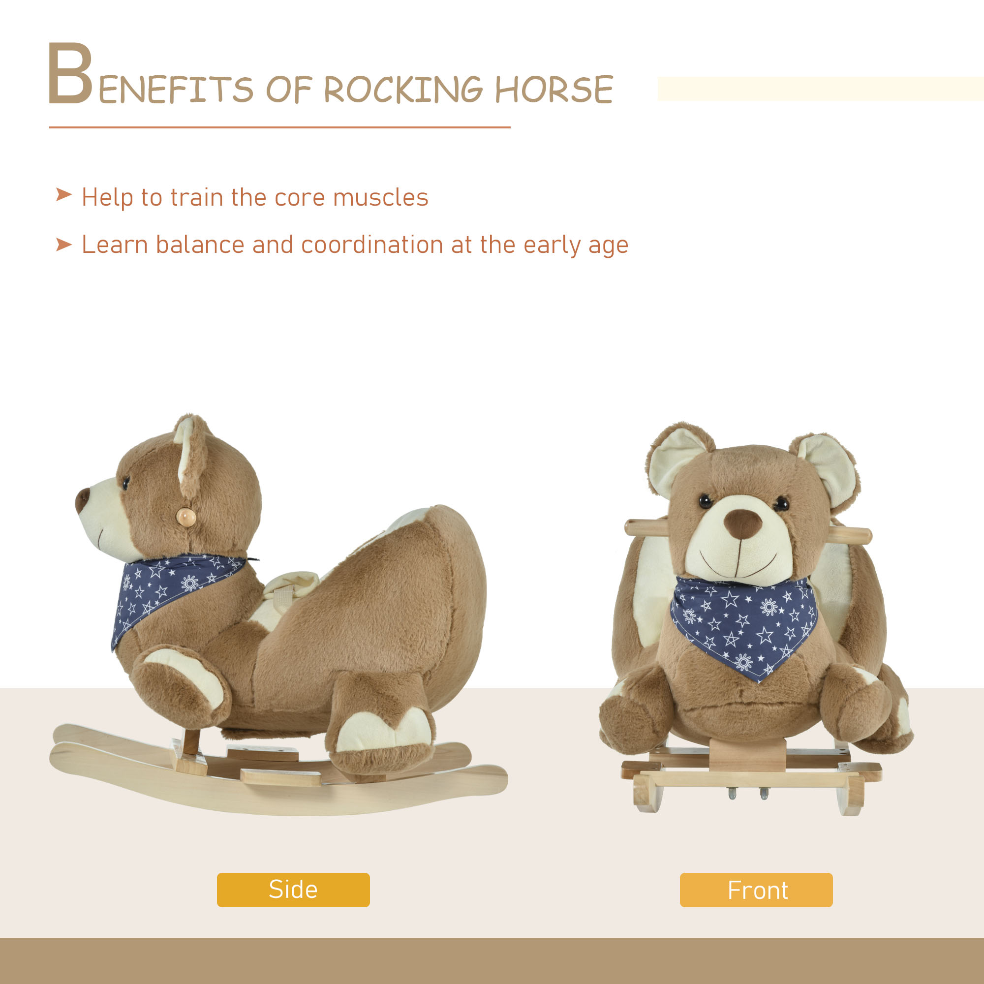 Baby Rocking Horse With Lullaby, Ride On Horse, Bear Themed Plush Animal Rocker With Pedals For Ages 18-36 Months, Easy To Assemble — imagen 3