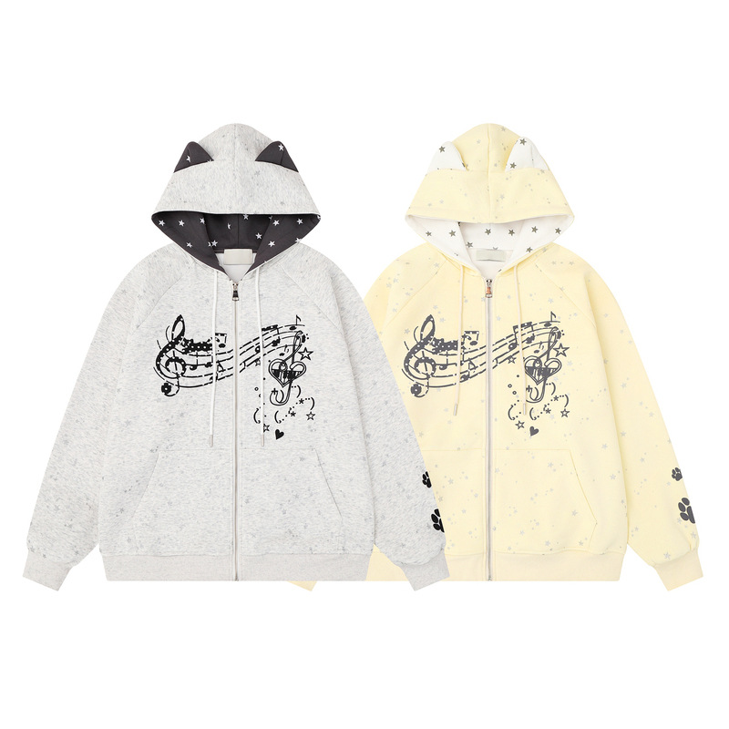 Light gray star cat ear hooded cardigan sweatshirt — image 4