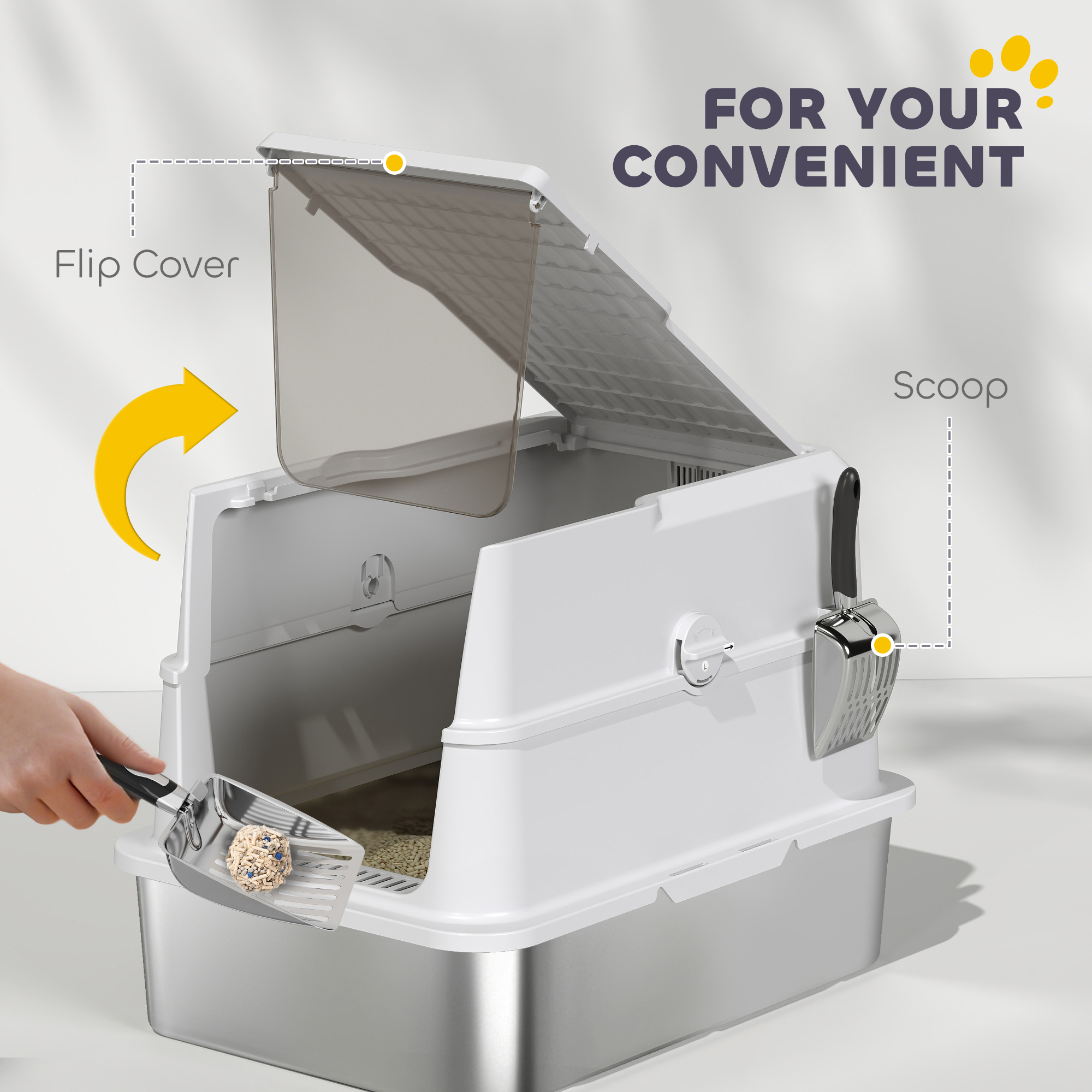 Extra Large Stainless Steel Cat Litter Box for Big Cats with Flip Cover, High-Sided Enclosure & Scoop — image 4