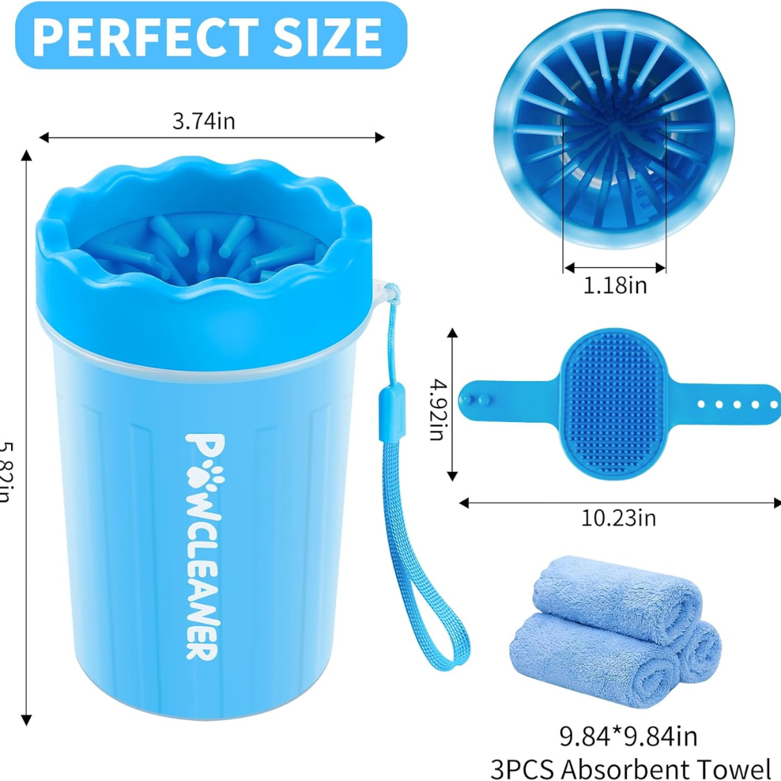 Limpiaza de Patas Caninas Profesionales 7 en 1 para Perros y Gatos - Incluye 1 Limpiaza Portátil, 1 Cepillo de Baño, 2 Cepillos Dentales para Perros y 3 Toallas Absorbentes — imagen 5