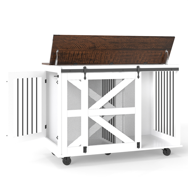 47.2" Mobile Dog Crate With Flip-Top Feeding Door, Dual-Access & 5 Caster System (2 Locking), Side Hooks - Multi-Functional Pet Kennel, double Dog Crate Furniture — image 1