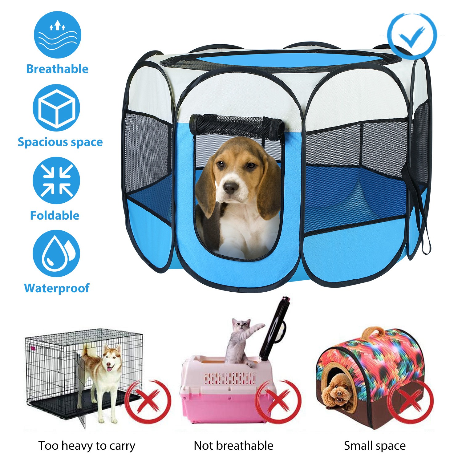 Opciones Rosa y Azul - 1 Pieza de Tenda Portátil Plegable para Mascotas, Caja de Ejercicio con Cierre de Correa Superior e Inferior Removible y Resistente al Agua para Uso Interior y Exterior en Perros, Gatos y Otras Mascotas — imagen 2