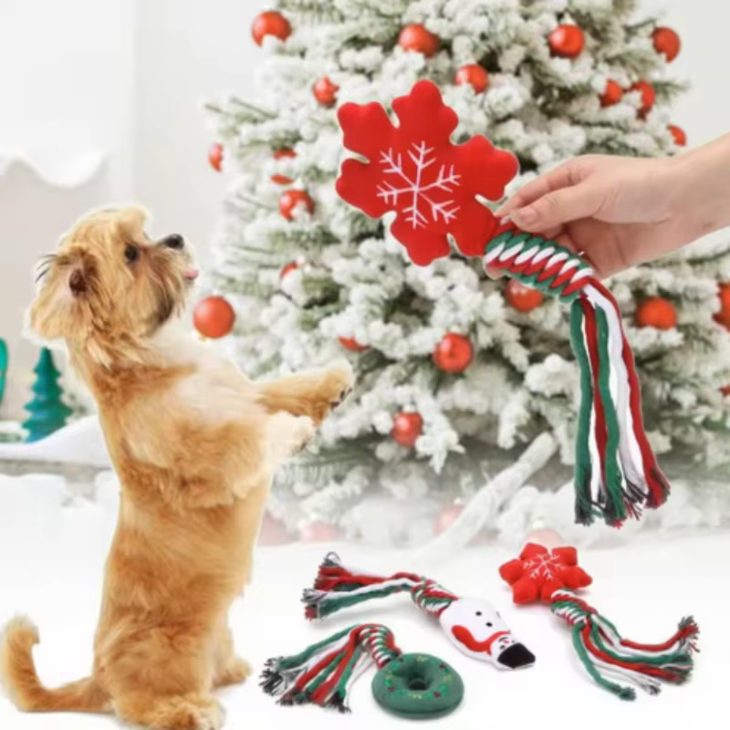 Interactive Dog Chew Toy - Cotton Rope Squeaky Knot Molar Bite Toy Funny Cute Puppy Squeakey Chew Stick Pet Supplies — image 4