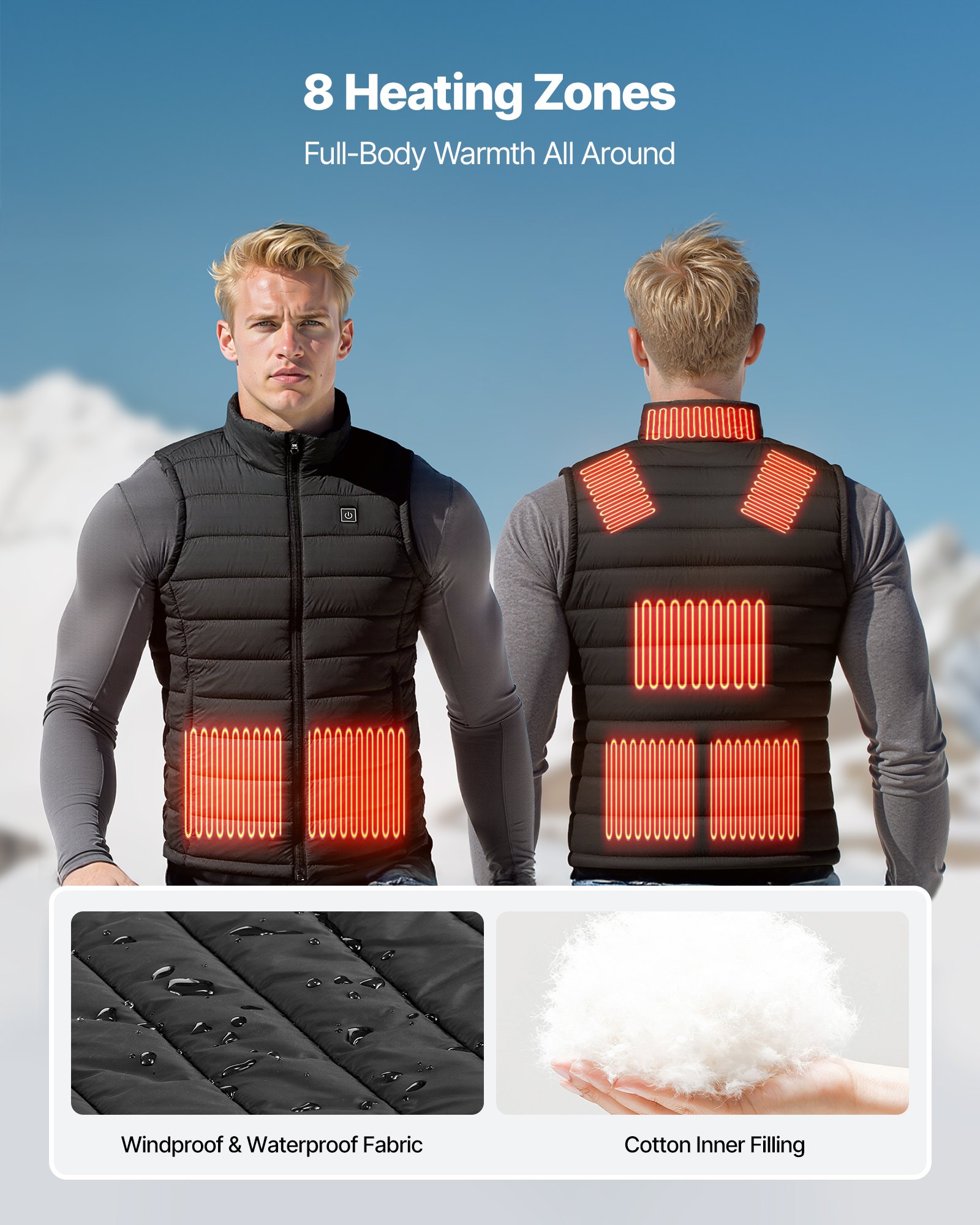 Heated Vest, Men Electric Heating Vest With 16000 MAh Battery Pack, 8 Heating Zones Lightweight Rechargeable Winter-Vest With 3 Levels, For Outdoor Hiking Camping Fishing Skiing, Size M — imagen 2