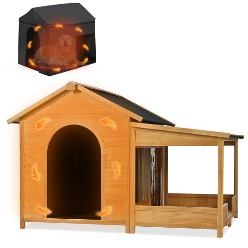 60.2 Large Outdoor Dog House With Insulated Liner For Winter Waterproof Dog Kennel For Medium & Large Dogs, Dog House With Porch And Asphalt Roof And Elevated Floor, Nature — image 3