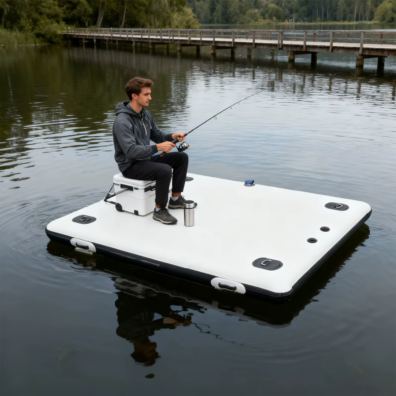 Inflatable Boats, Canoe Trolley Cart, Kayak, 2m Folding Floating Fishing Platform for Outboard Motor, PVC Strong Raft Dinghy, Portable Fishing Dock with Double-Action Pump, Stainless D Rings, 400kg Load, Easy Storage for Outdoor Angling Water Sports — image 8