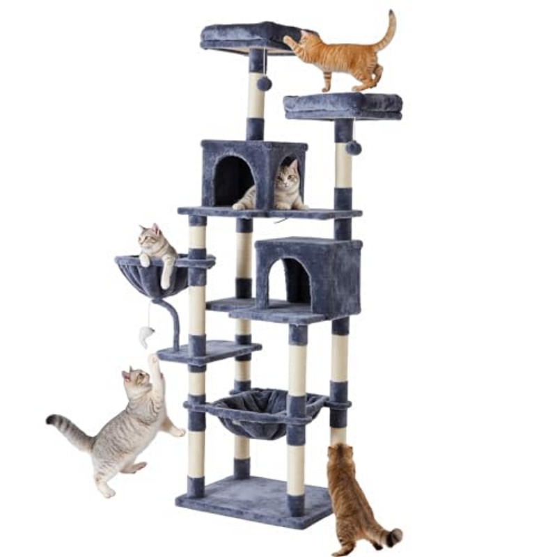 Torre para Gatos de 71 pulgadas, Gran Árbol Multinivel para Climatología Feline, Postes con Corteza de Sisal Natural, Plataforma Extendida y Hammock — imagen 2