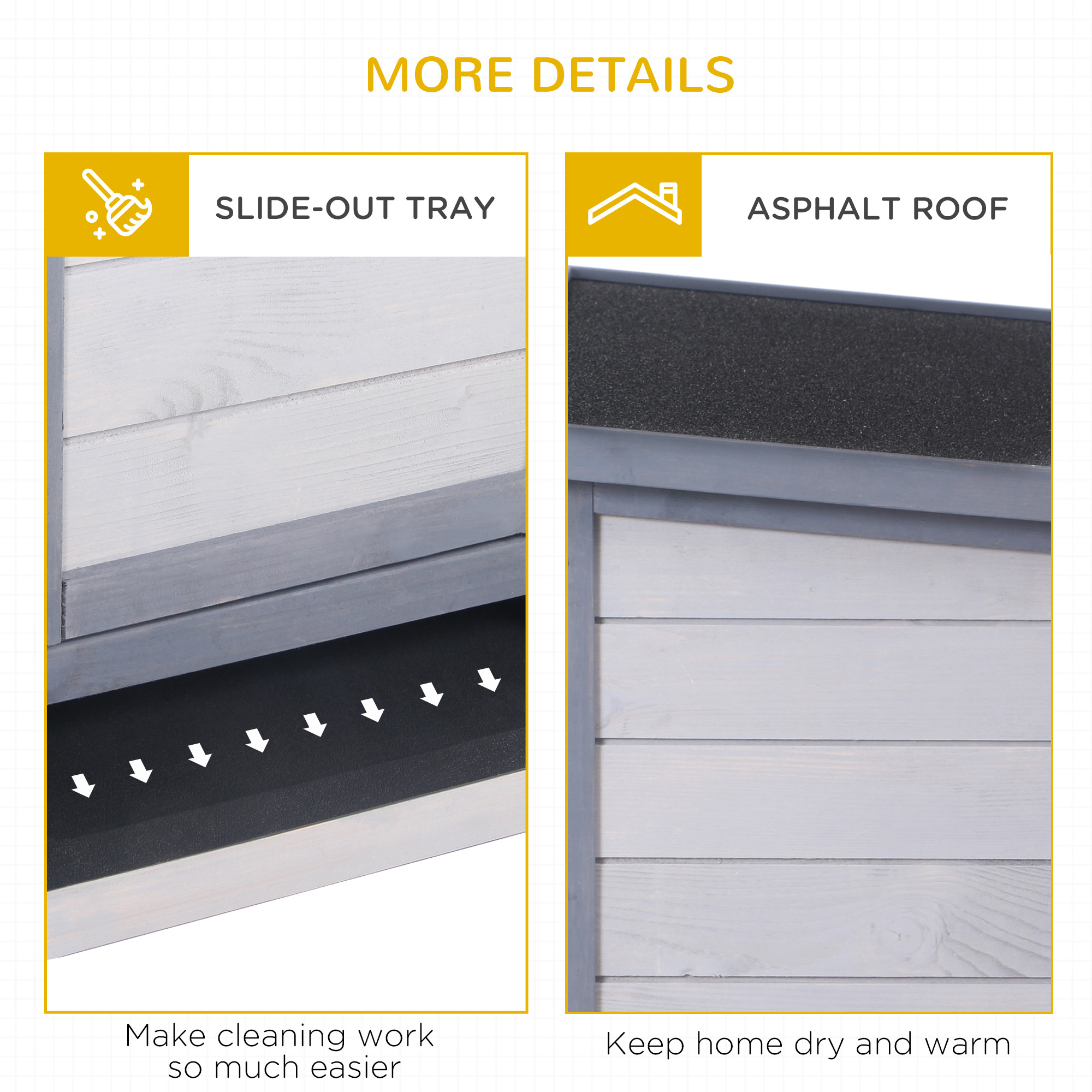 Caja de Madera para Conejos, Cuna para Conejos con Techo Impermeable, Plataforma Sin Derrames y Comedor, para Conejos, Pollos, Patos, Interior/Exterior, Gris — imagen 3