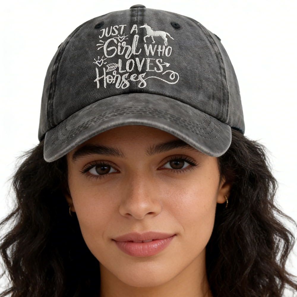 Sombrero de Niña que Ama Caballos para Hombres y Mujeres, Gorra de Béisbol Ajustable con Bordado — imagen 4