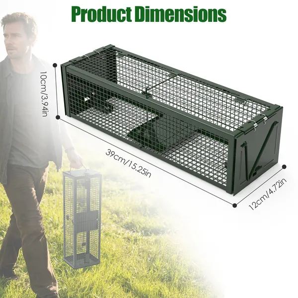 2Pack 15.35x4.72x3.94in 2-Door Humane Live Rat Trap Galvanized Iron Rodent Trap Cage Reusable For Home Garden Farm Warehouse — imagen 3