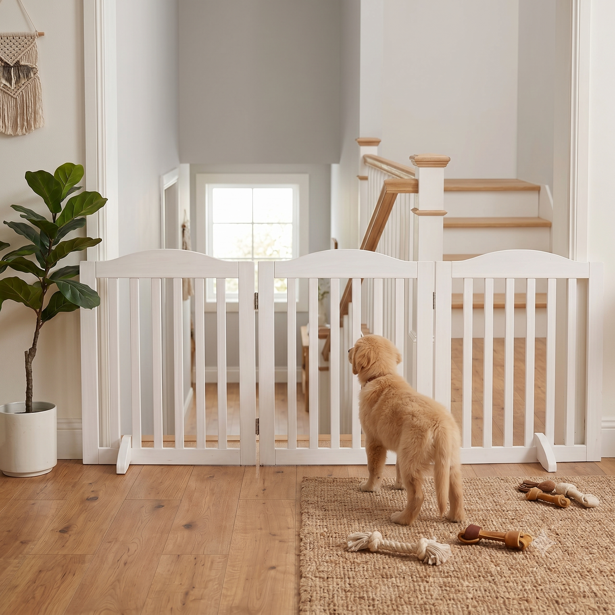 Puerta de Madera Plegable para Mascotas, 3 Paneles, 24 pulgadas, Barra de Acceso para Perros en Casa — imagen 2